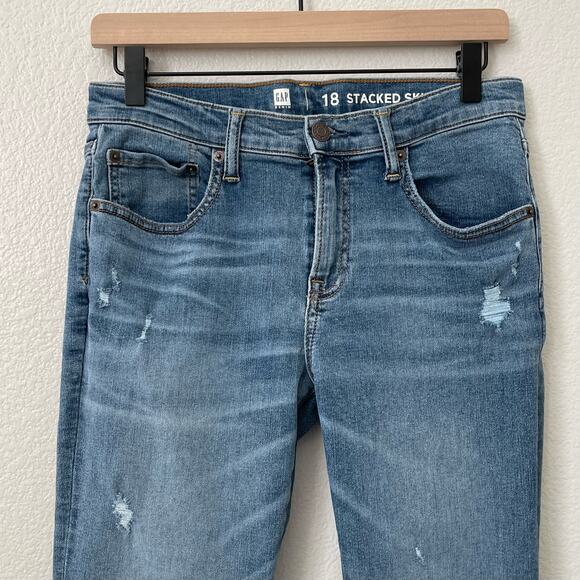 GAP Women's Skinny Jean Medium Wash Distressed Casual Denim Size 18 Cotton Blend - Picture 2 of 8